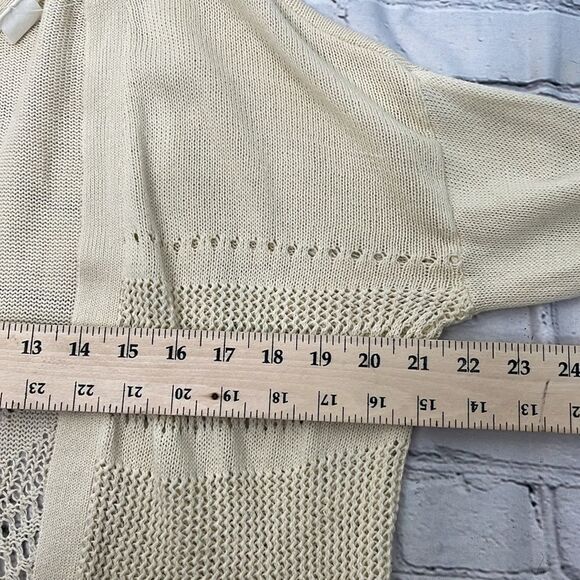 Wild Pearl Open Cardigan with fringe boho cotton crochet design Large cream - Picture 13 of 14